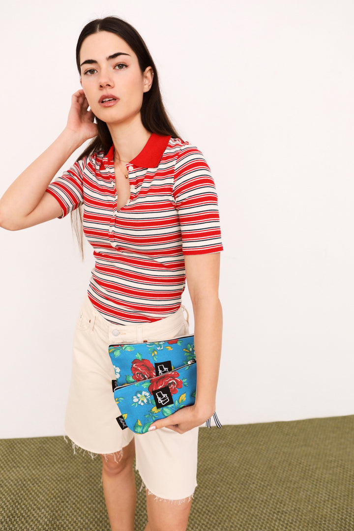 Neceser/estuche lona camping flores azul