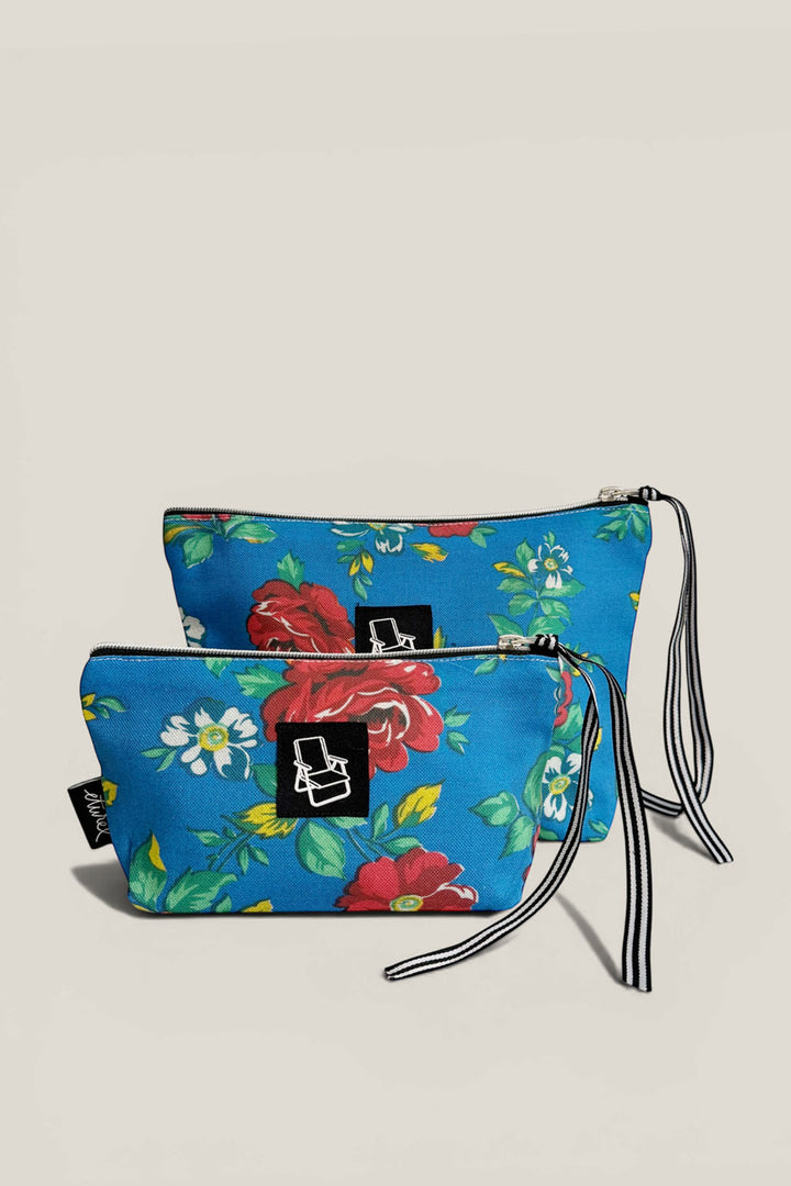 Neceser/estuche lona camping flores azul