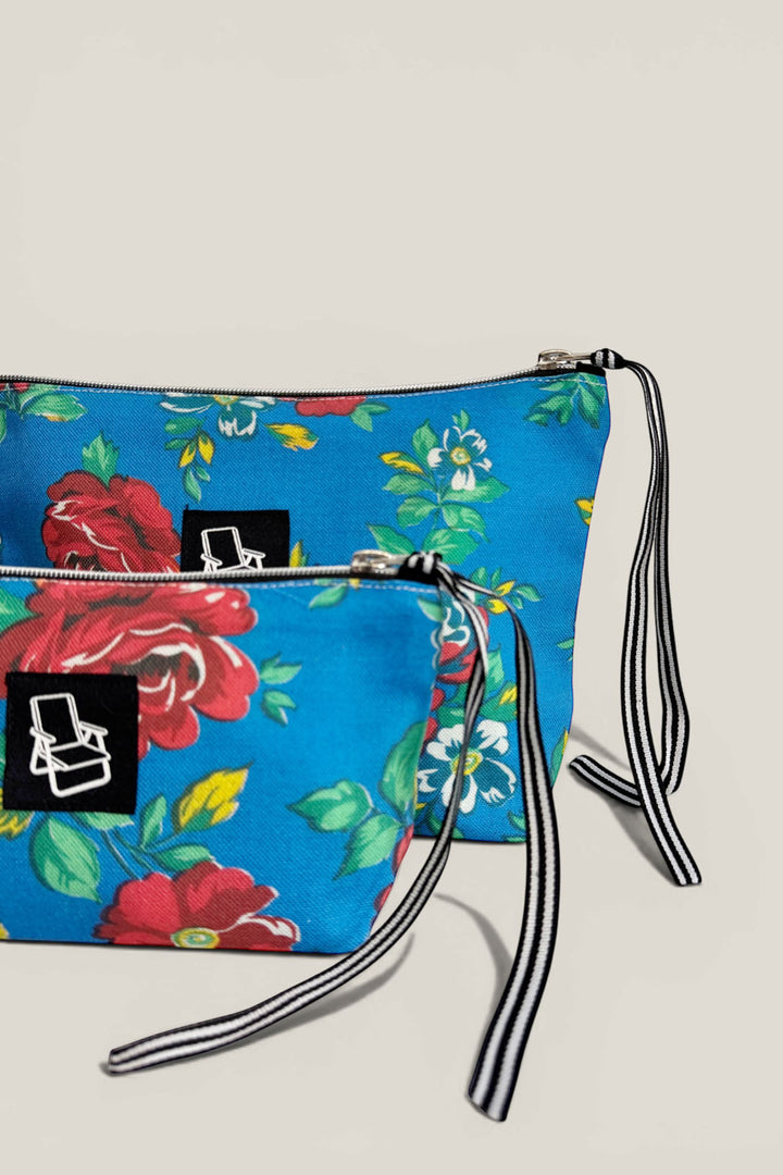 Neceser/estuche lona camping flores azul