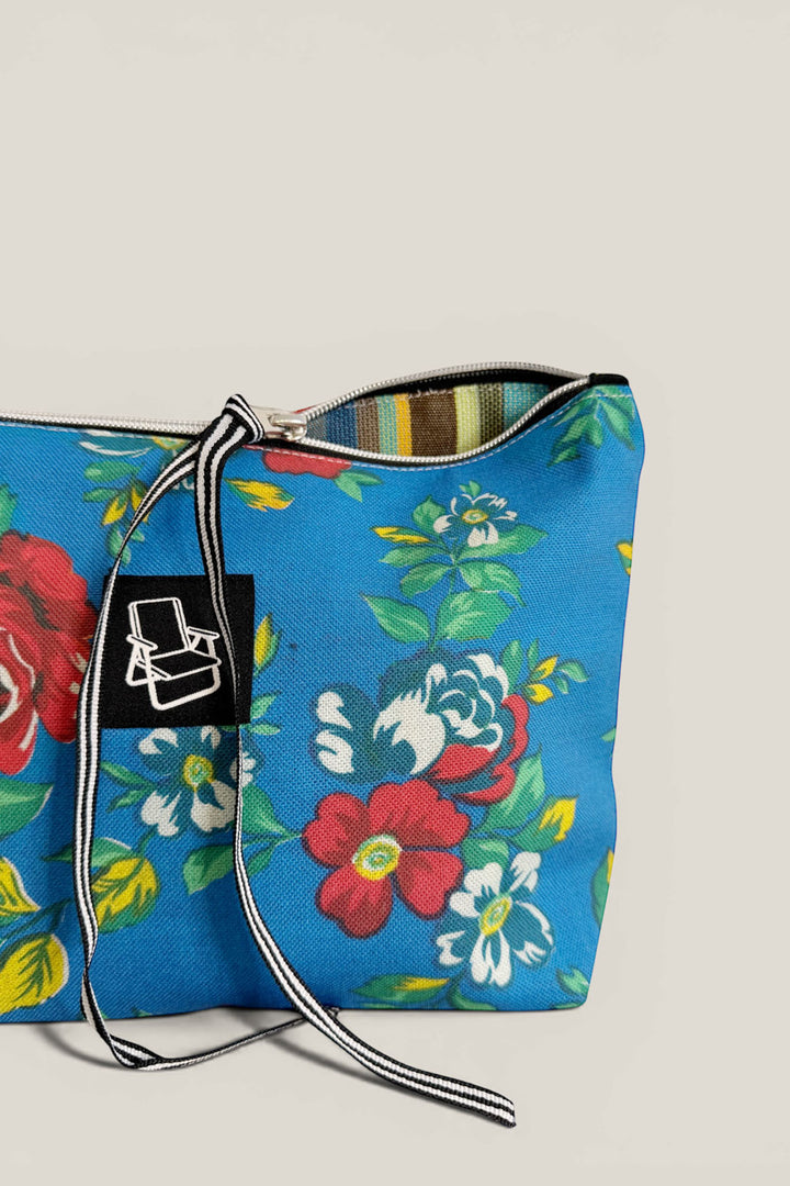 Neceser/estuche lona camping flores azul