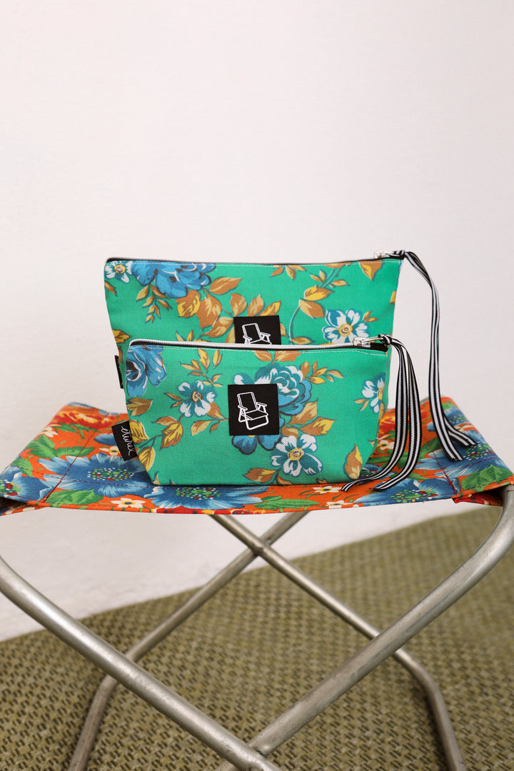 Neceser/estuche lona camping flores verde