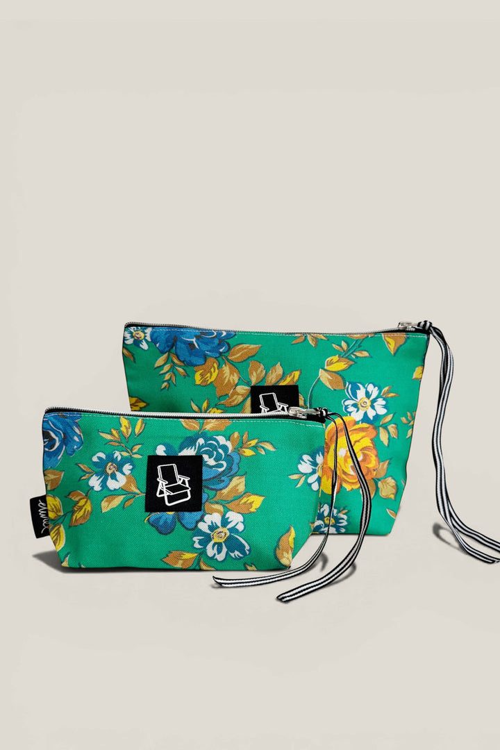 Neceser/estuche lona camping flores verde