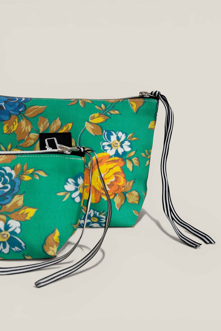 Neceser/estuche lona camping flores verde
