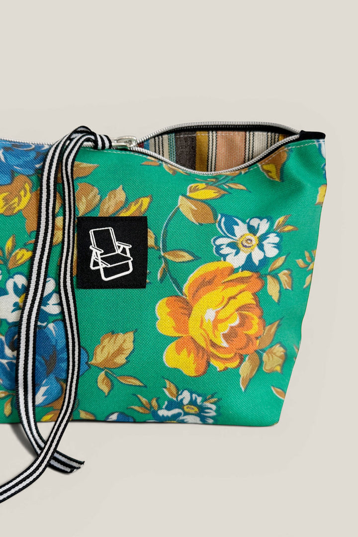 Neceser/estuche lona camping flores verde
