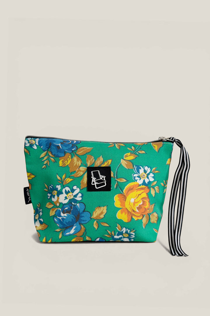 Neceser/estuche lona camping flores verde