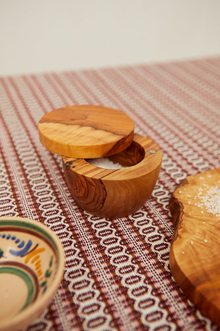 Salero con tapa iman de madera de olivo