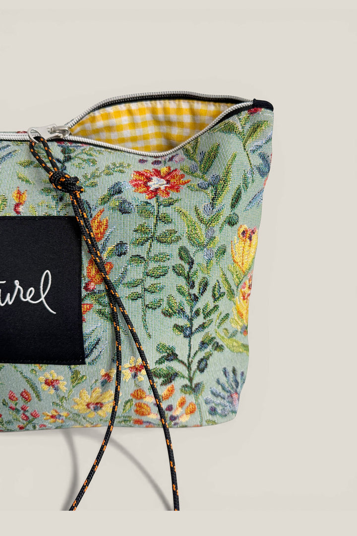Pouch tejido jacquard azaleas celeste