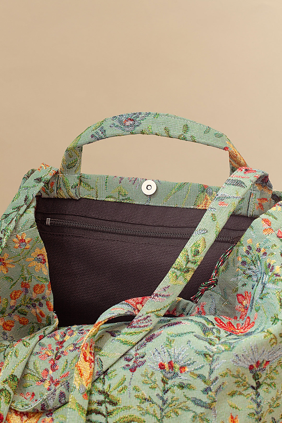 Tote bag tejido jacquard flores azaleas celeste