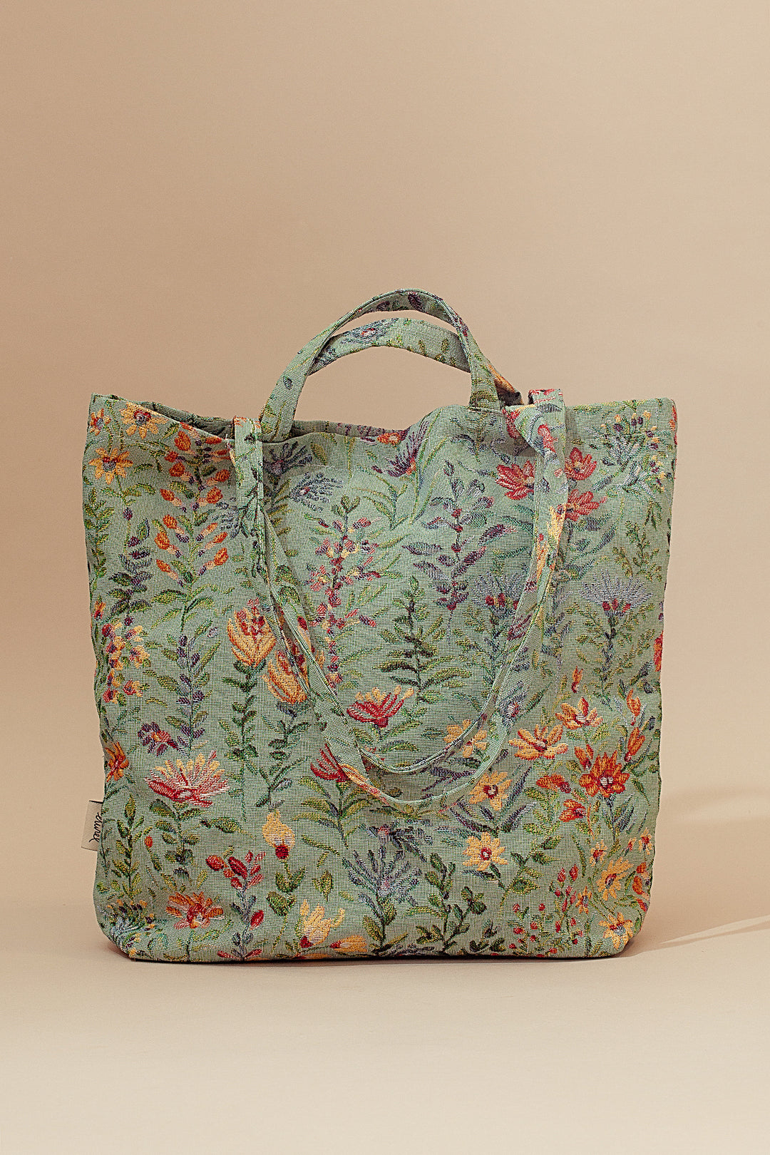 Tote bag tejido jacquard flores azaleas celeste