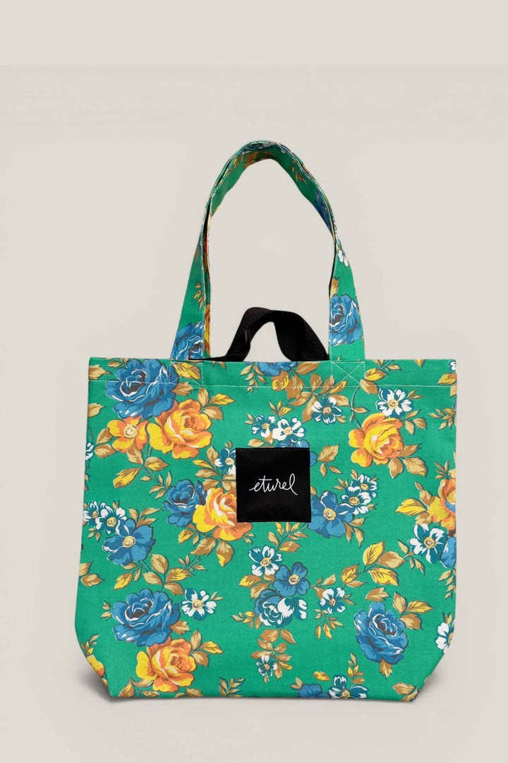 Bolso tote lona camping flores verde