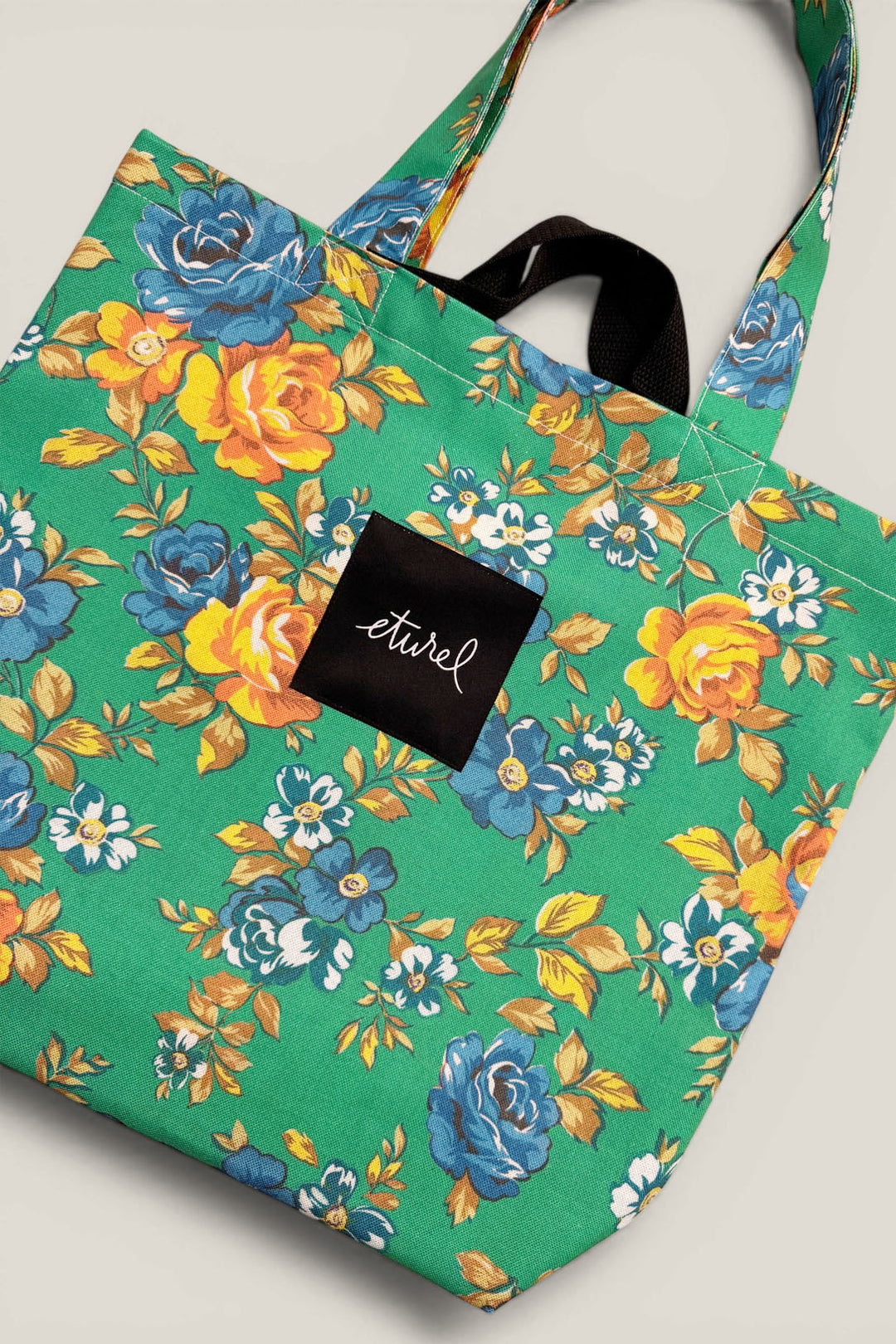 Bolso tote lona camping flores verde