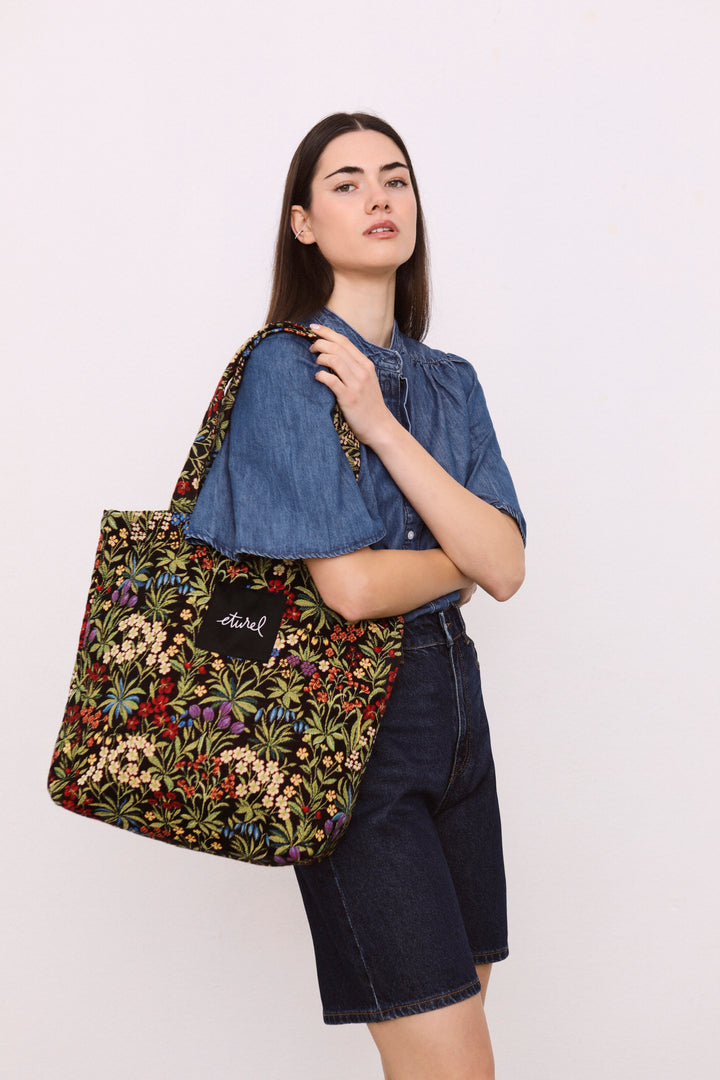 Tote Bag tejido jacquard flores margaritas