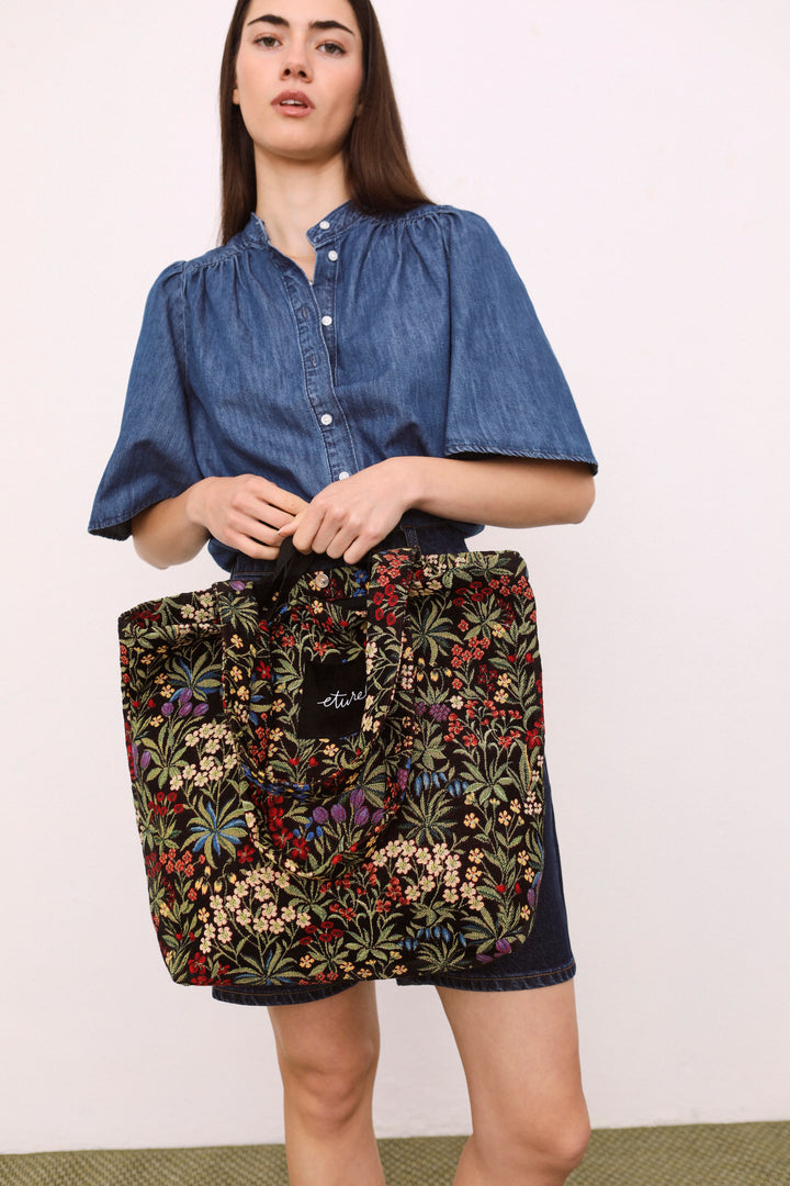 Tote Bag tejido jacquard flores margaritas