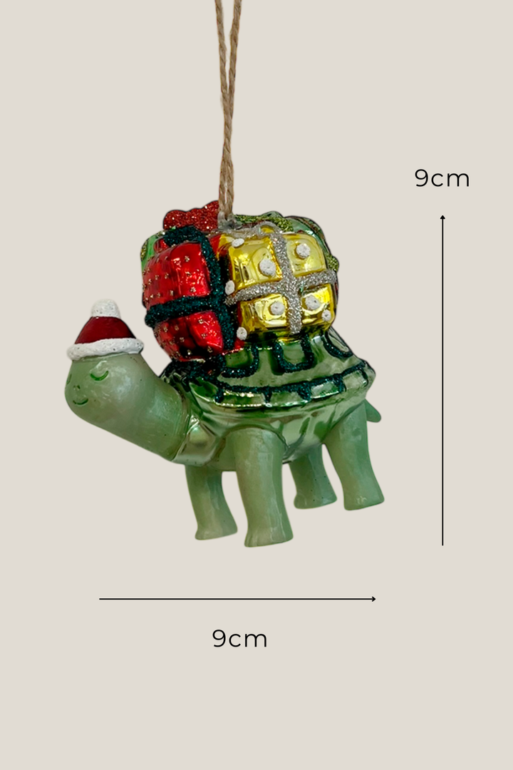 Tortuga con regalos colgante de cristal - Adorno Navidad