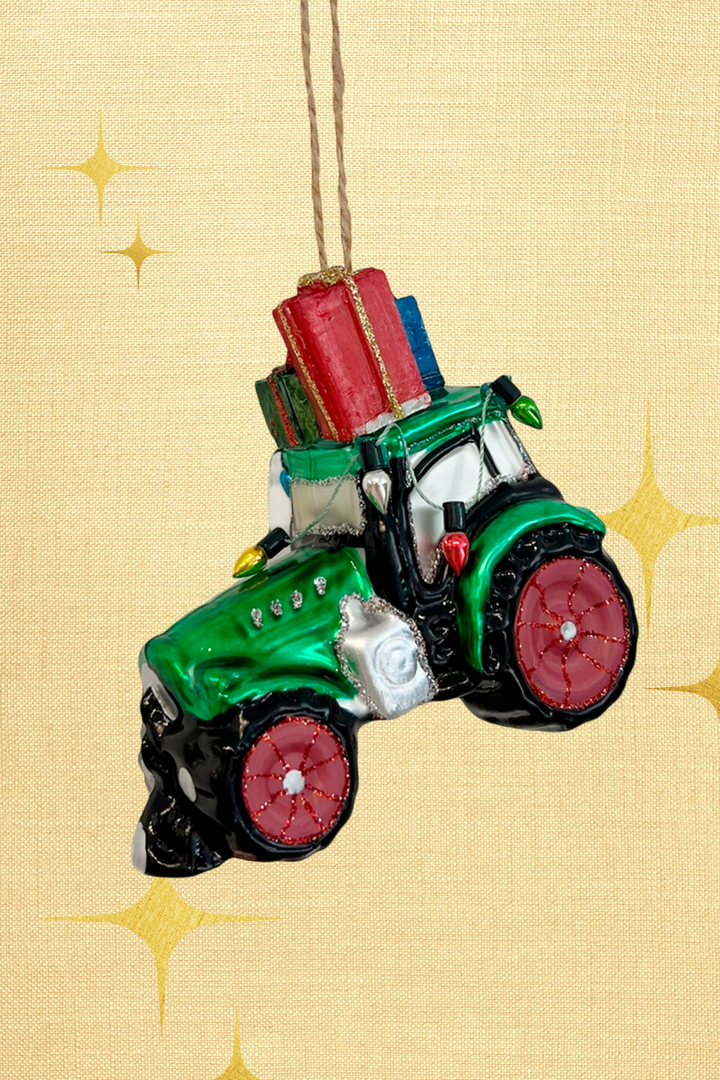Tractor navideño colgante de cristal - Adorno Navidad