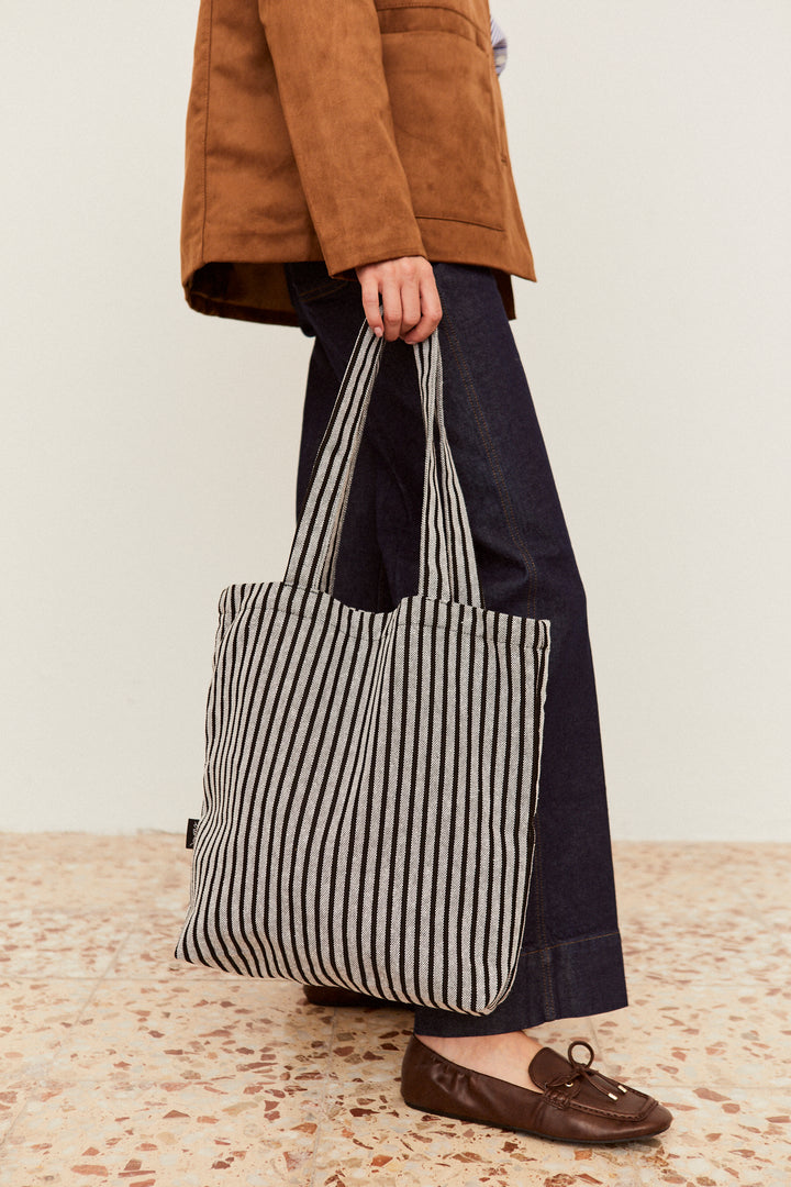 Tote Bag loneta estribera blanco y negro