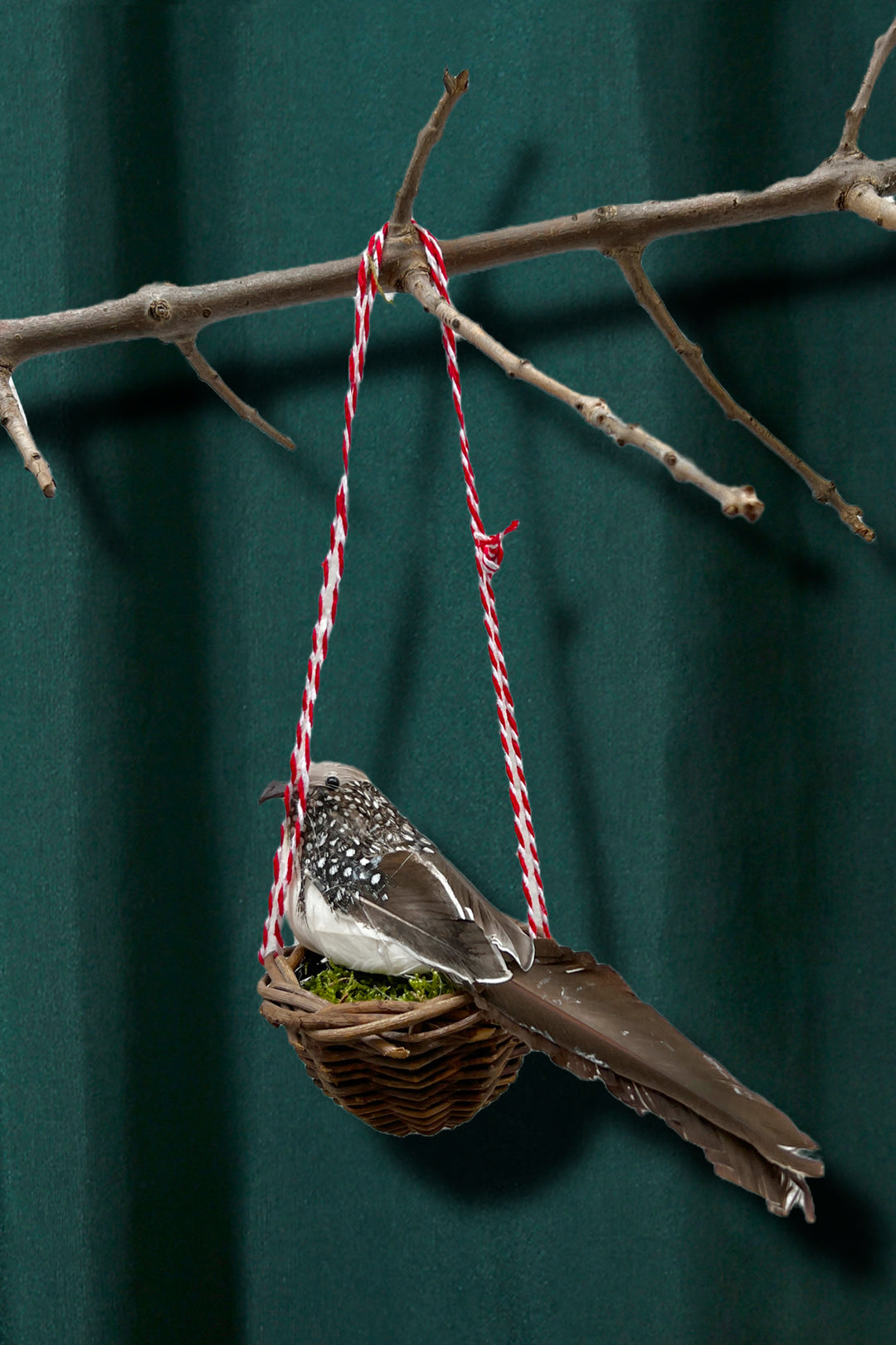 Adorno navidad mimbre nido con pajaro