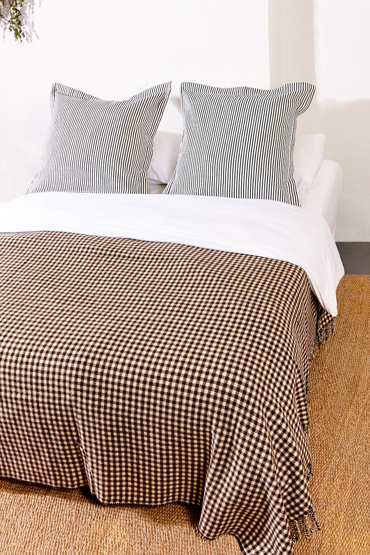 Manta de cama 100% lana cuadros pequeños