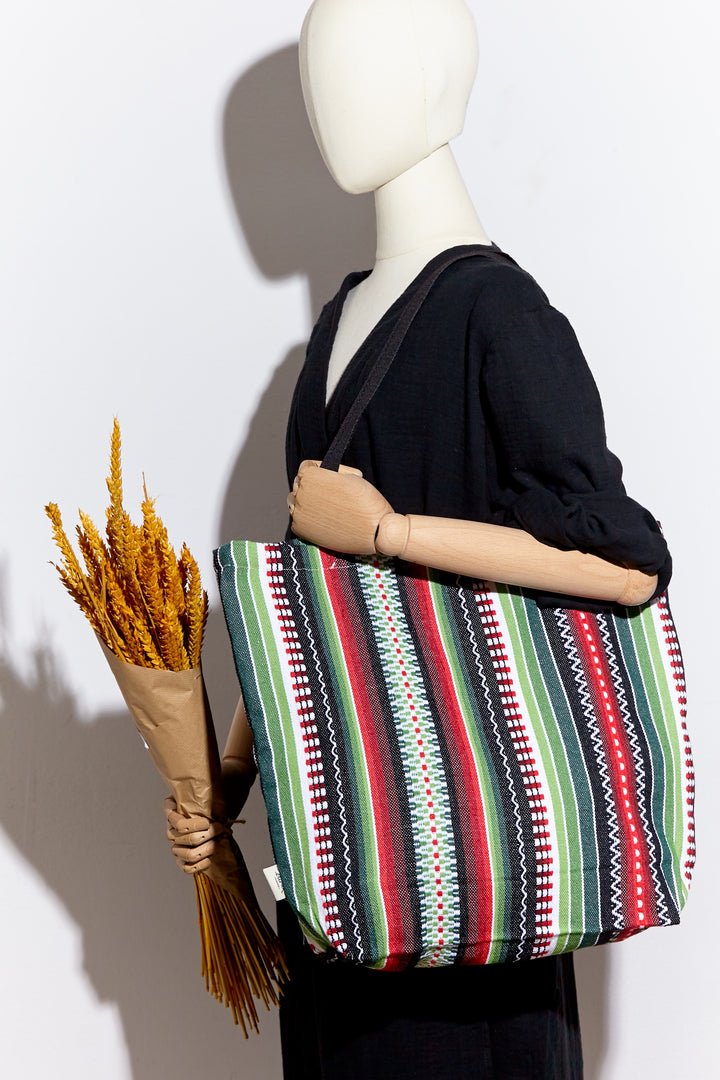 Tote Bag tejido manchego verde, rojo y negro