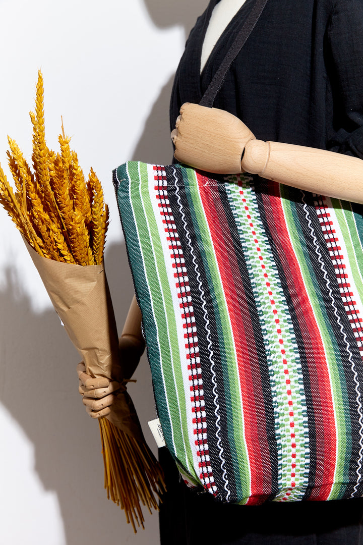 Tote Bag tejido manchego verde, rojo y negro