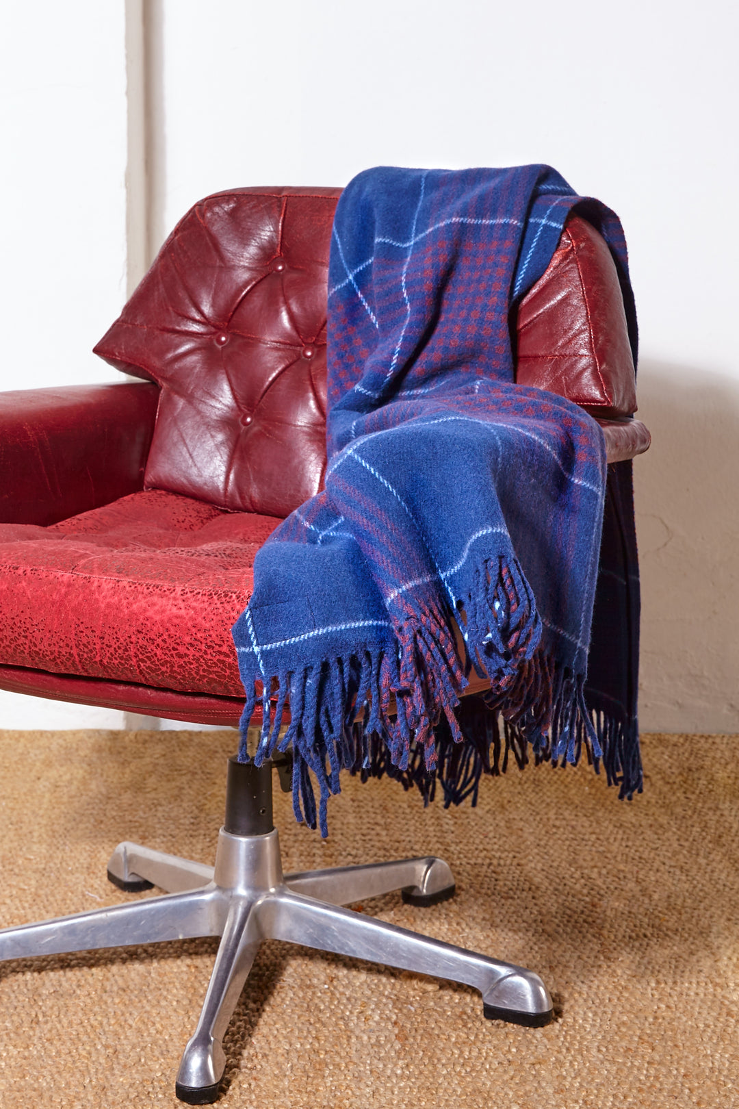 Manta de Viaje y sofá de 100% lana cuadros azul