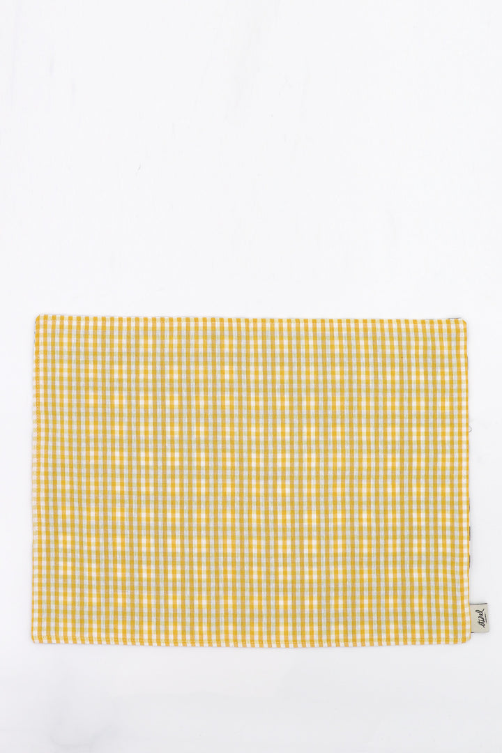 Mantel individual reversible 2 uds. cuadros vichy amarillo y gris