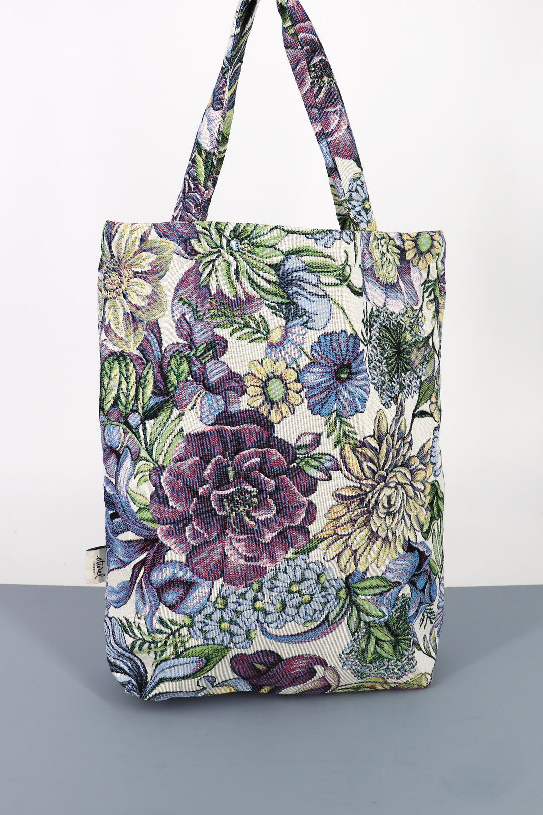 Tote Bag tejido jacquard flores crisantemos azules