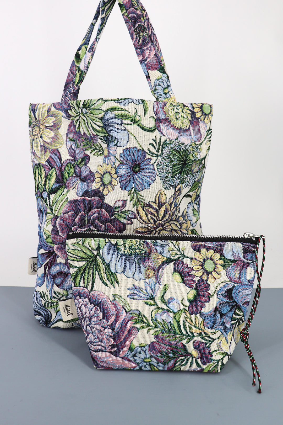 Tote Bag tejido jacquard flores crisantemos azules