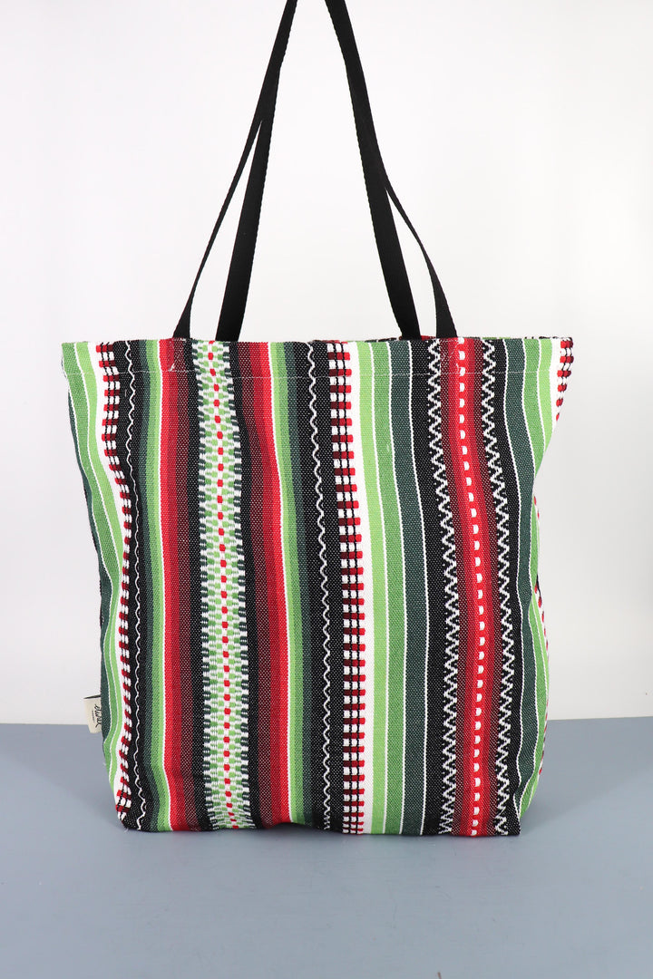 Tote Bag tejido manchego verde, rojo y negro