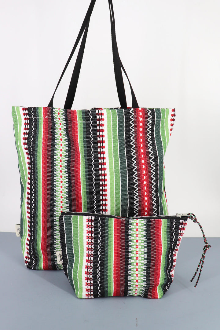 Tote Bag tejido manchego verde, rojo y negro