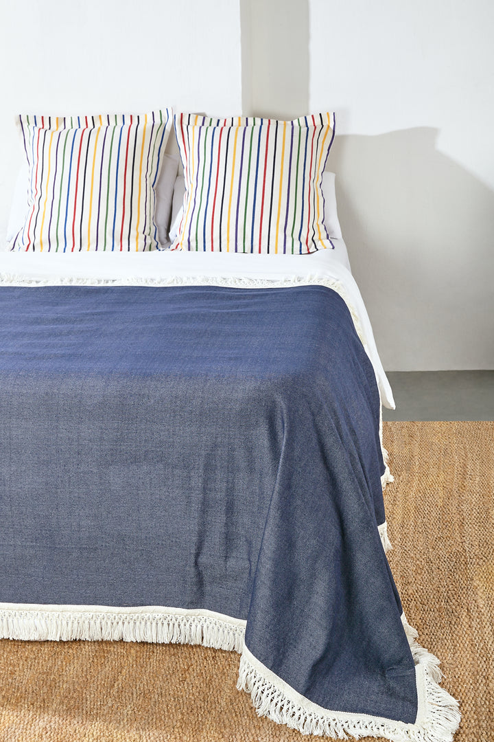 Colcha cubre cama y sofá loneta azul marino