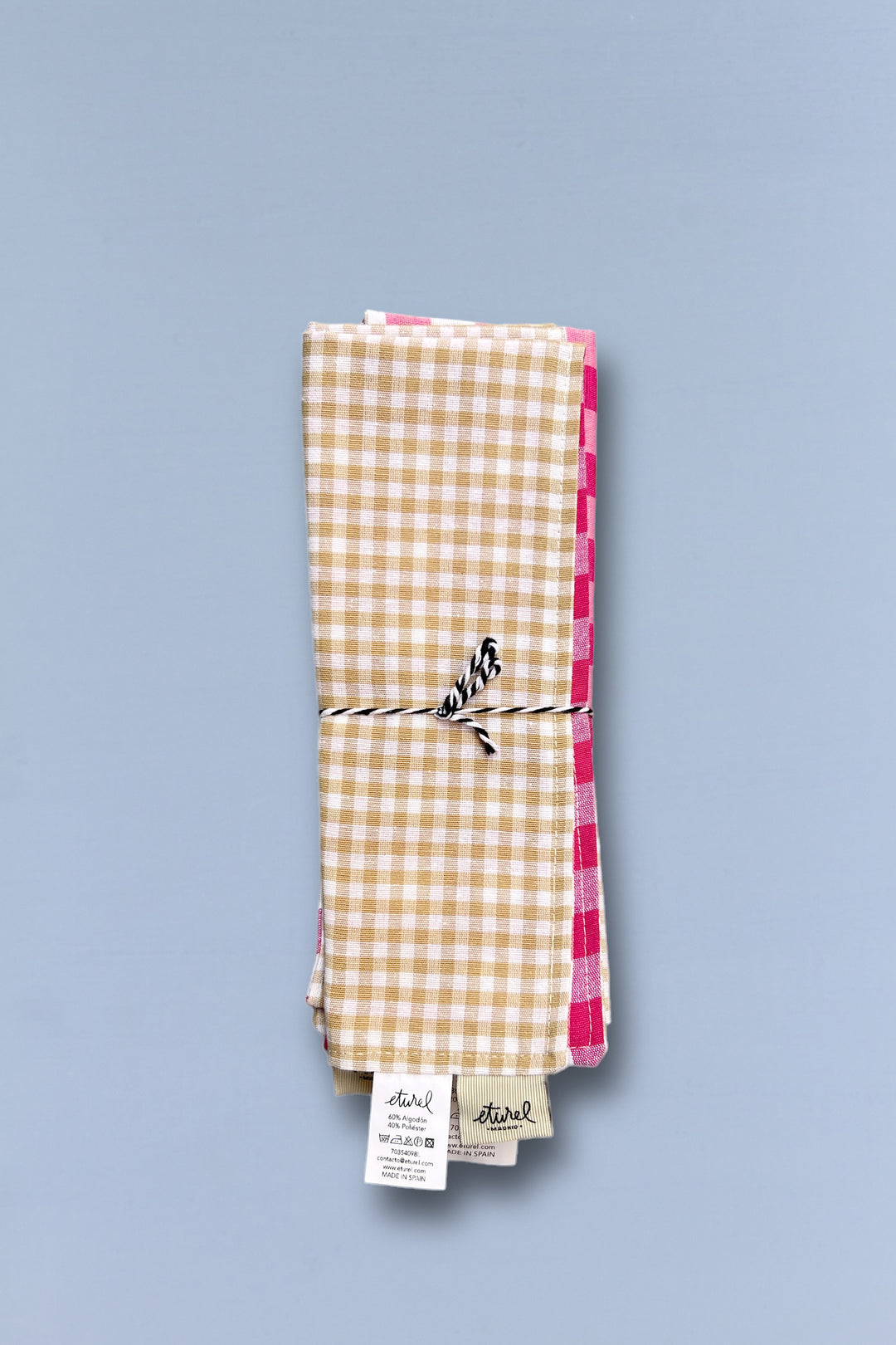 Mantel individual reversible 2 uds. cuadros vichy rosa y beige cerrado