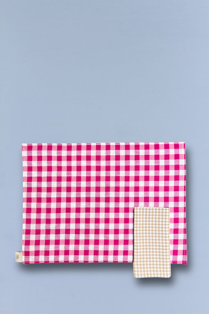 Mantel individual reversible 2 uds. cuadros vichy rosa y beige rosa solo